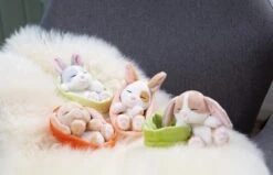 Nici 48709 Sleeping Pets Bunnies Hase Cappuccino 12cm Schlafend Im Körbchen Grün -Nici 48706 10 48707 48708 48709 Milieu 2048x1318